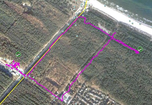 Our track in Google Earth. The yellow line is the German-Polish border.